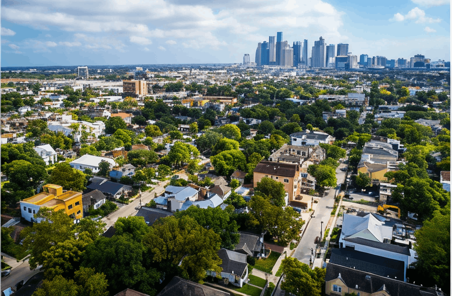 Houston-area neighborhood photograph; illustrative collection image, not a verified elevator listing